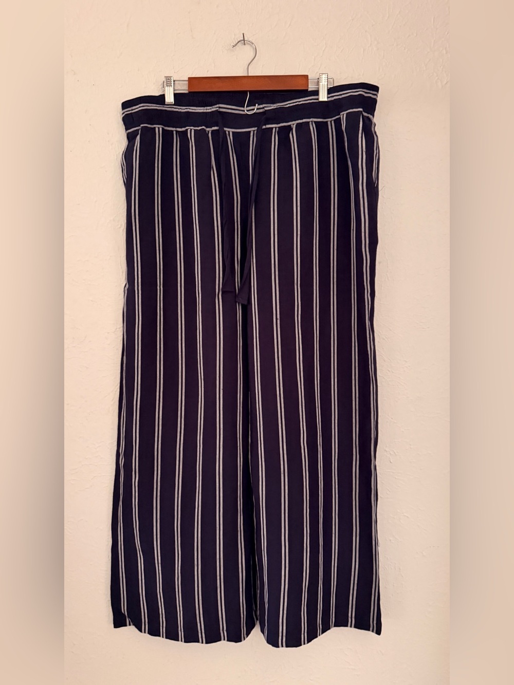 Linen blend Striped Navy Wide-Leg Pull-On Pants Sz xxl